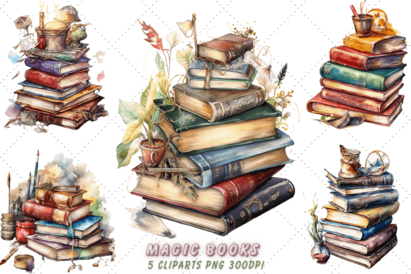 Download Cute Magic Books Watercolor Clipart - Premium Resources